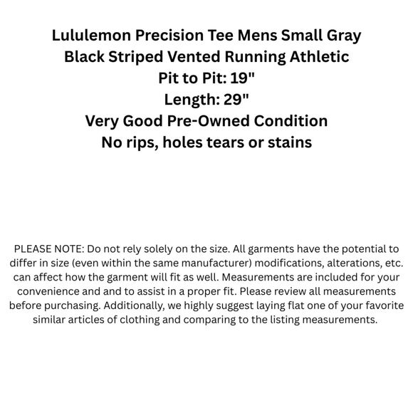 Lululemon Precision Tee Mens Small Gray Black Striped Vented Running Athletic - Picture 2 of 10